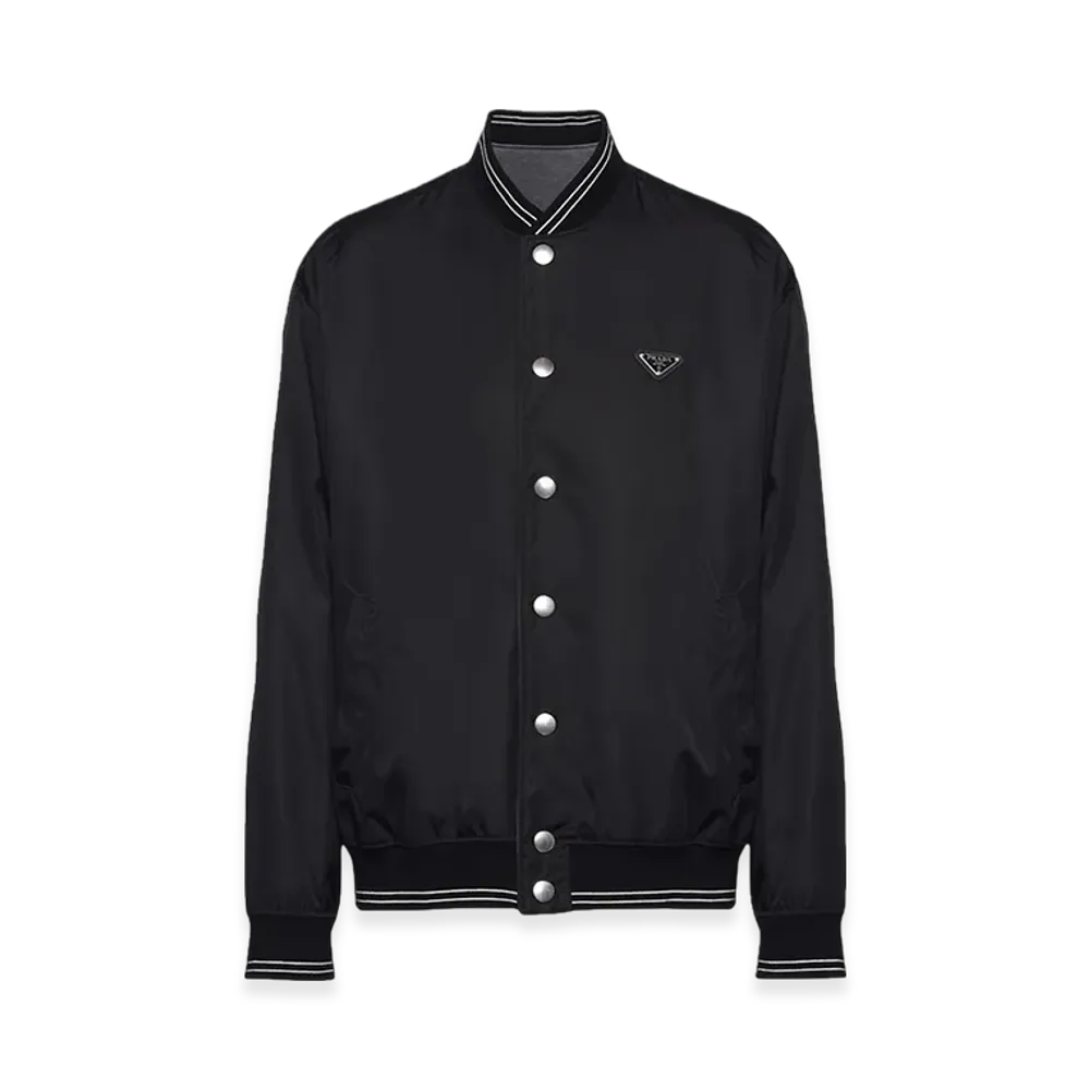 PRADA Reversible Re-Nylon Cotton Fleece Bomber Jacket "Black/Slate Gray"