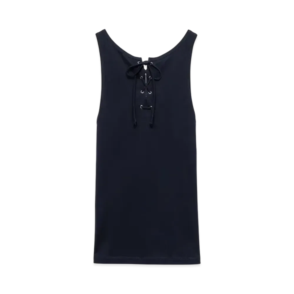 PRADA Women's Cotton Tank Top with Laces "Navy"