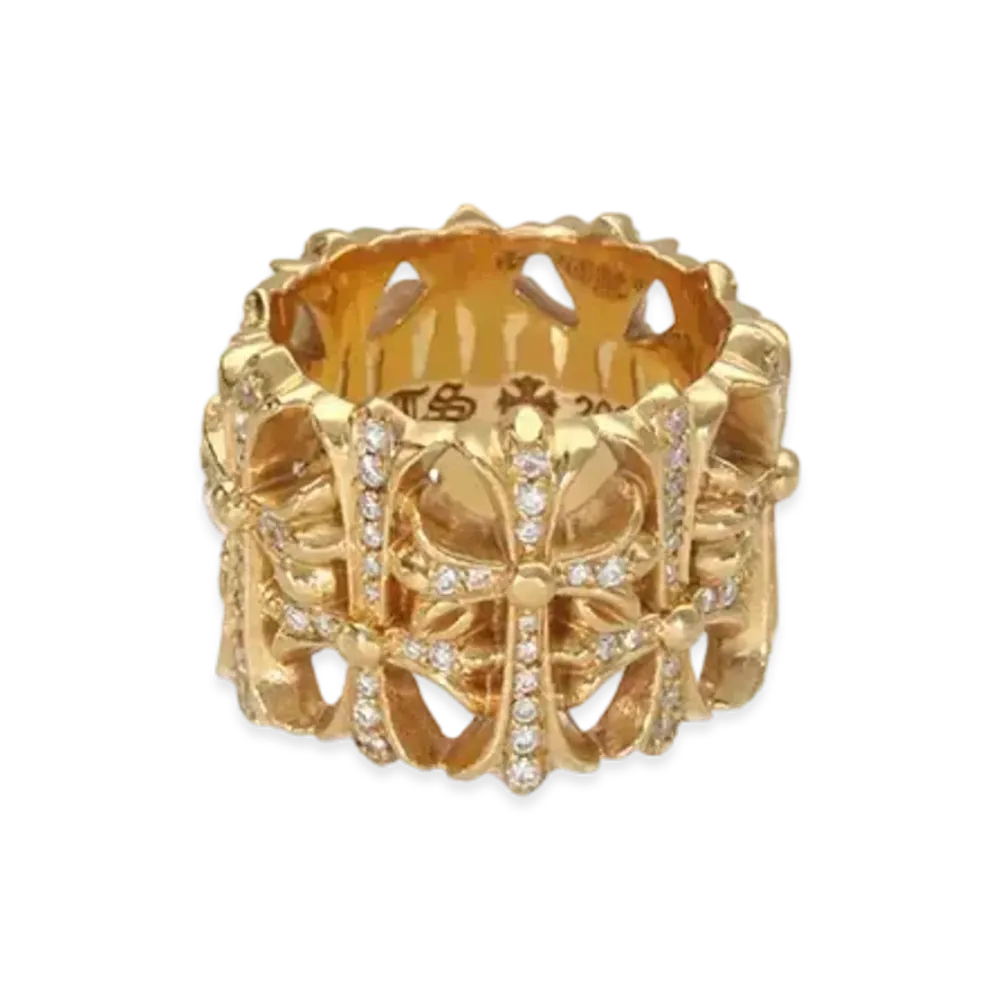 Chrome Hearts 22K Cemetery Cross Pave Diamond Ring "Yellow Gold"