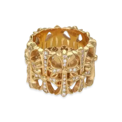 Chrome Hearts 22K Cemetery Cross Pave Diamond Ring "Yellow Gold"
