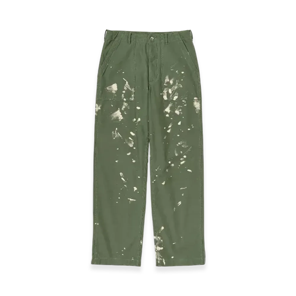 AURALEE Washed Baggy Satin Bleached Baker Pants "Olive Green"