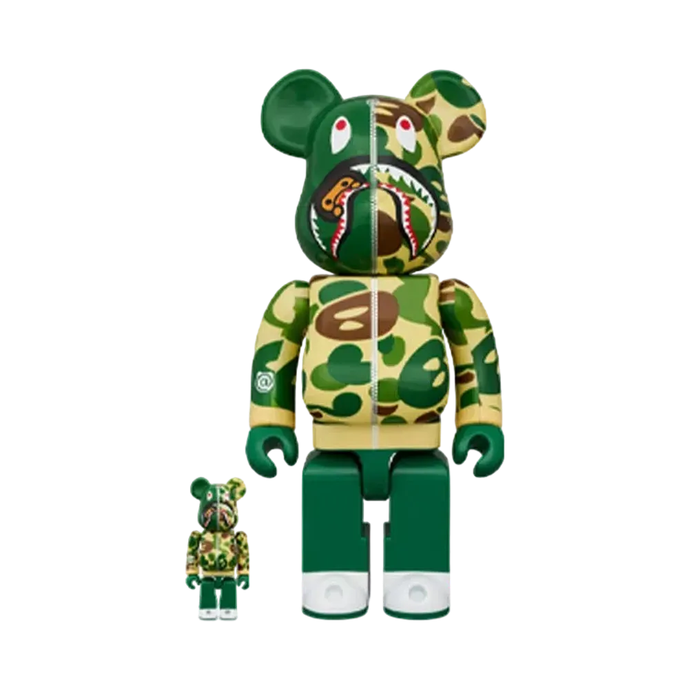 MEDICOM TOY "BEARBRICK" -BAPE- BABY MILO CAMO SHARK GREEN 100% & 400%