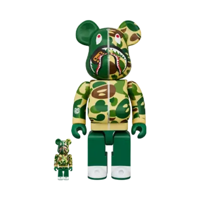 MEDICOM TOY "BEARBRICK" -BAPE- BABY MILO CAMO SHARK GREEN 100% & 400%