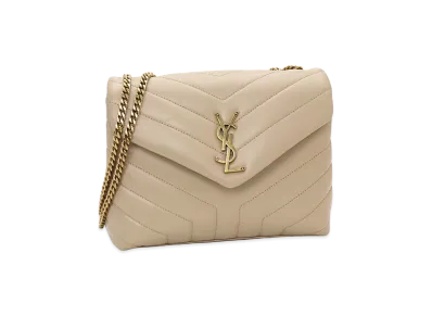 Saint Laurent Women's Loulou Shoulder Bag Quilted Cassandre Logo "Dark Beige"