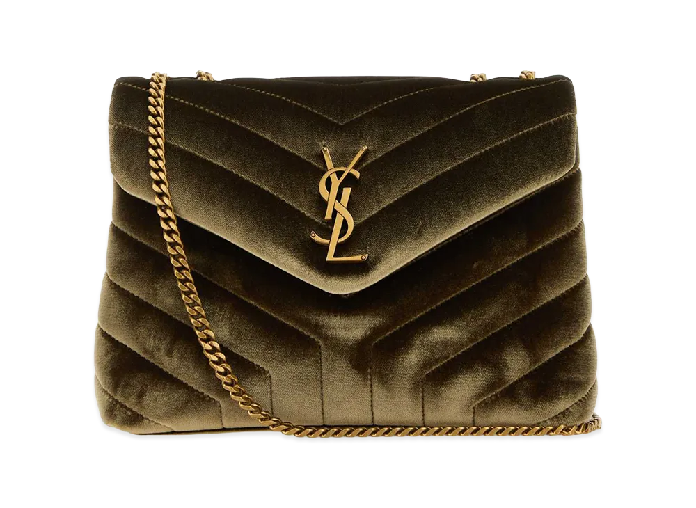 Saint Laurent Women's Olive Velvet Small Loulou Shoulder Bag "Green"