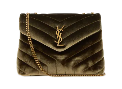 Saint Laurent Women's Olive Velvet Small Loulou Shoulder Bag "Green"