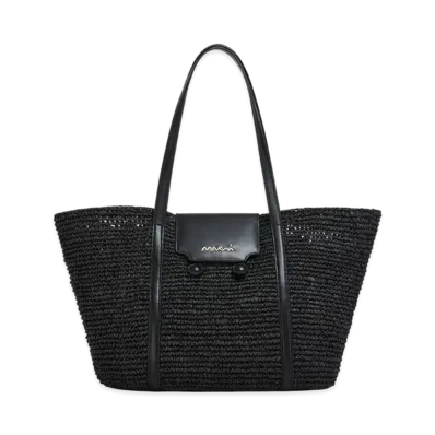 MARNI Medium Trunkaroo Beach Bag in Striped Raffia Effect "Black"