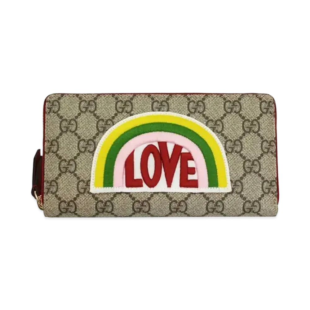 GUCCI Soft GG Supreme Love Rainbow Zip Around Wallet 