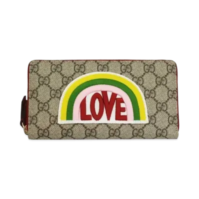 GUCCI Soft GG Supreme Love Rainbow Zip Around Wallet