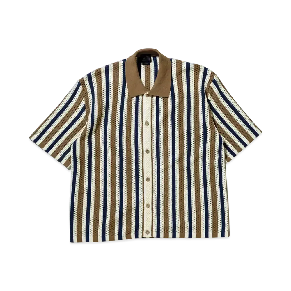 NEW ERA BLACK LABEL SS25 Short Sleeve Crochet Knit Shirt "Ash Brown"