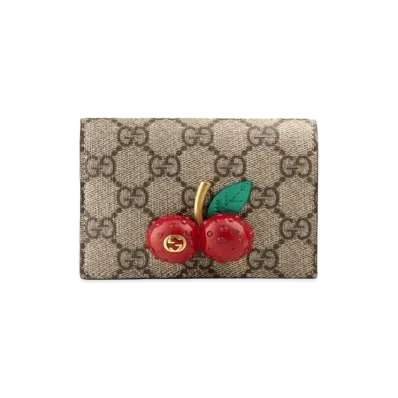 GUCCI Cherry GG Supreme Canvas Card Case