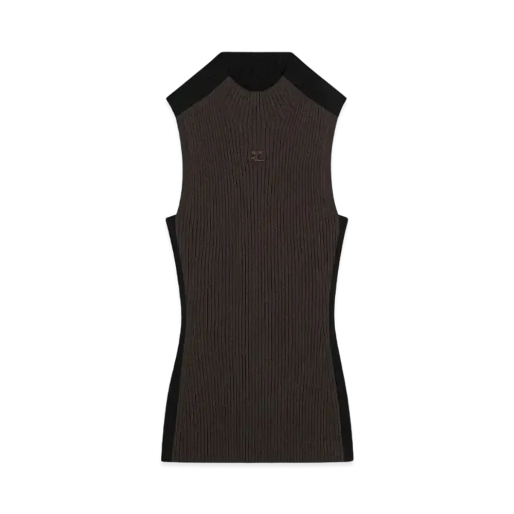 Courreges Contrast Frame Rib Knit Top "Mud Brown/Black"