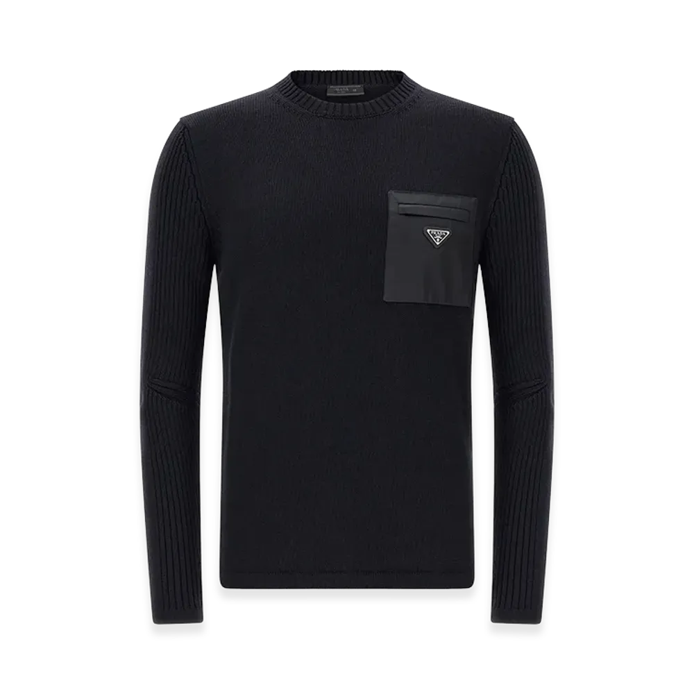 PRADA Wool Sweater With Nylon Patch Pocket "Blue"