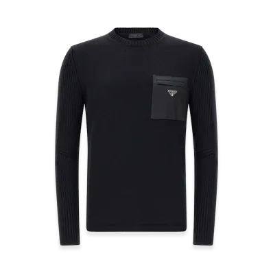 PRADA Wool Sweater With Nylon Patch Pocket "Blue"