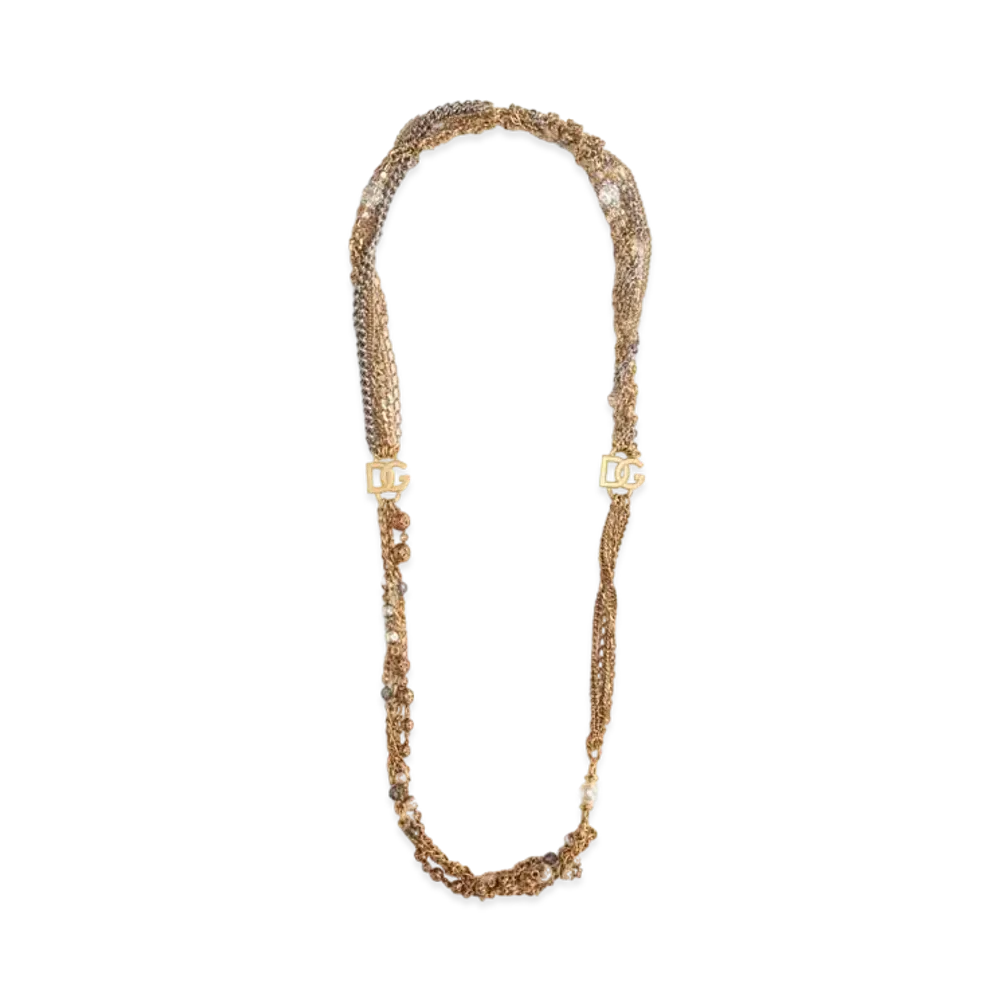 Dolce&Gabbana Long Multi-Strand Link Necklace with DG Logo "Multicolor"