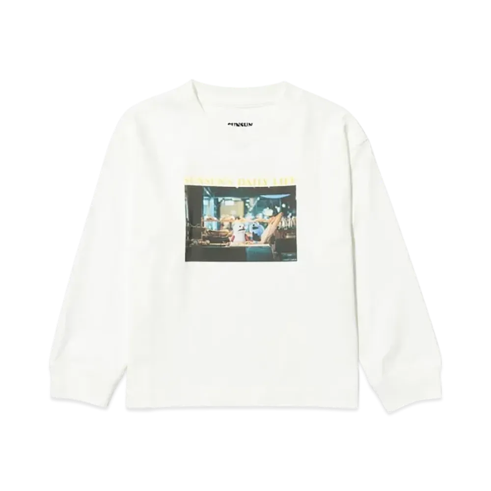 B:MING by BEAMS x PUPPET SUNSUN Kids / Fade Photo Print Long Sleeve T-Shirt Bread "OffWhite"