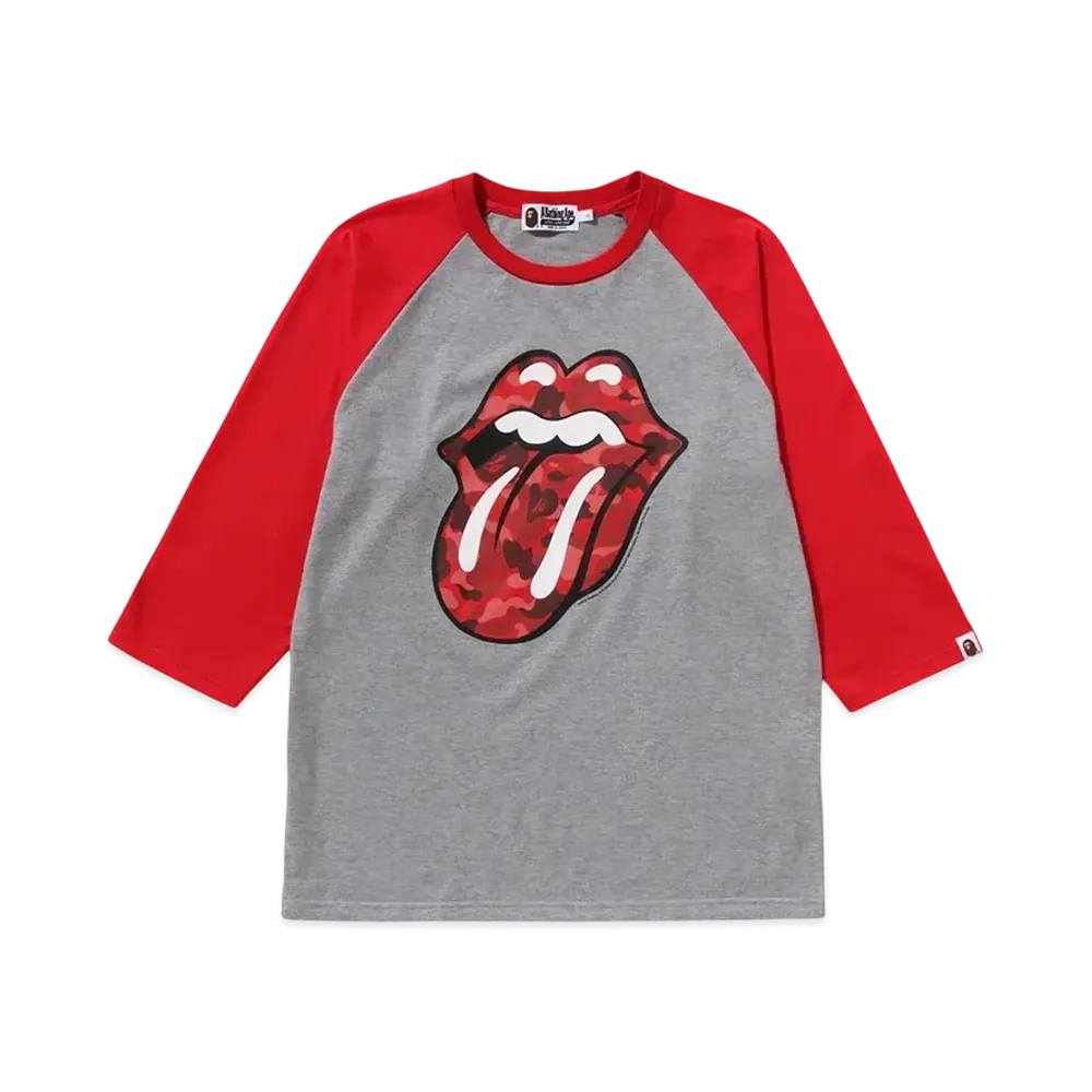 A BATHING APE x Rolling Stones 3/4 Sleeve Tee "Red"