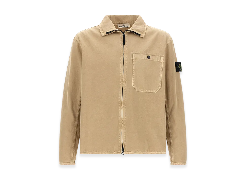 Stone Island Comfort Fit Cotton Overshirt With Zip "Beige"
