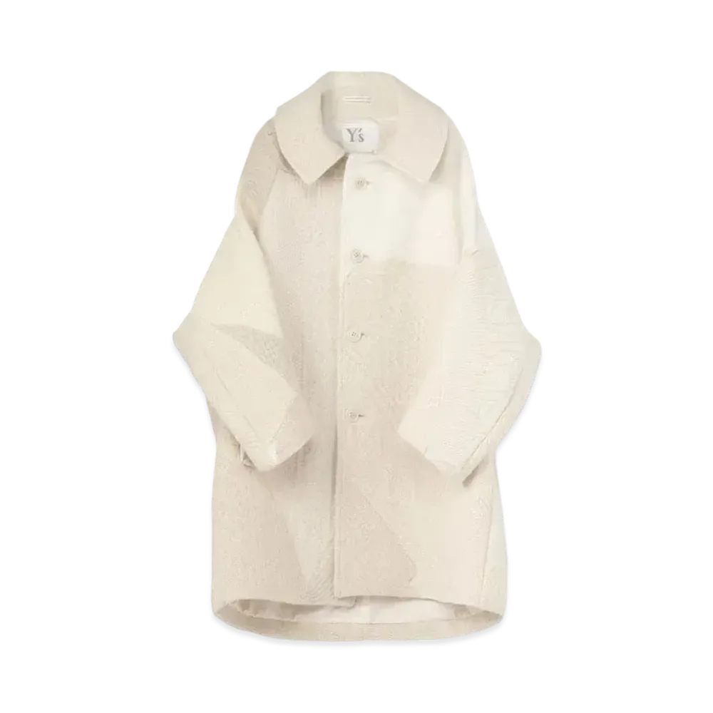 Yohji Yamamoto Y's ALAN KNIT NEEDLE PUNCH BIG COLLAR COAT "White"