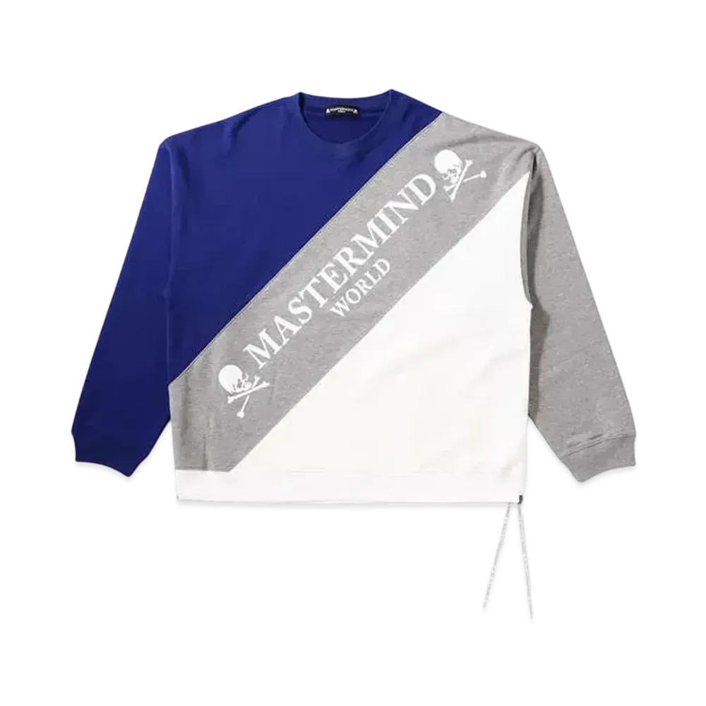 mastermind WORLD Boxy Diagonal Switching Crewneck "Navy Top Gray White"