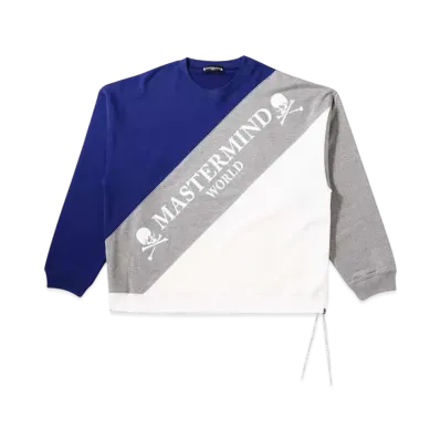 mastermind WORLD Boxy Diagonal Switching Crewneck "Navy Top Gray White"