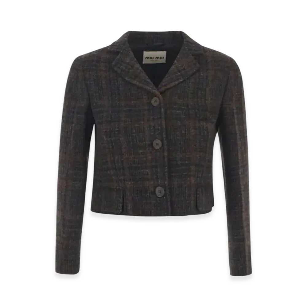 MIU MIU Women's Single Breasted Plaid Jacket "Ebony"