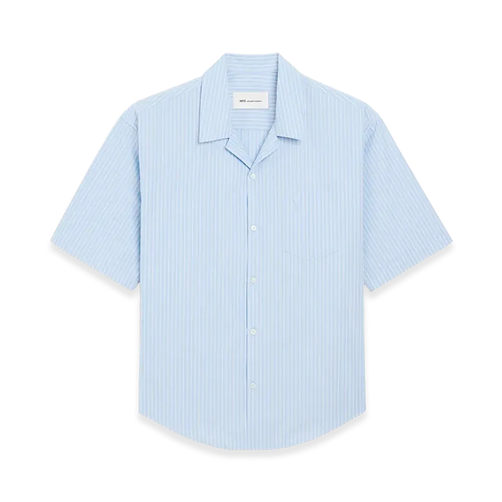 AMI PARIS Cotton Short Sleeve Ami De Coeur Boxy Shirt "Blue"