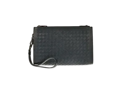 Bottega Veneta Leggero Intrecciato Calf Leather Clutch Bag "Dark Blue"