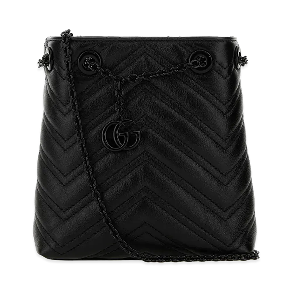 GUCCI Women's Leather Micro GG Marmont Bucket Bag "Black"