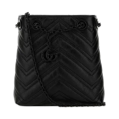 GUCCI Women's Leather Micro GG Marmont Bucket Bag "Black"