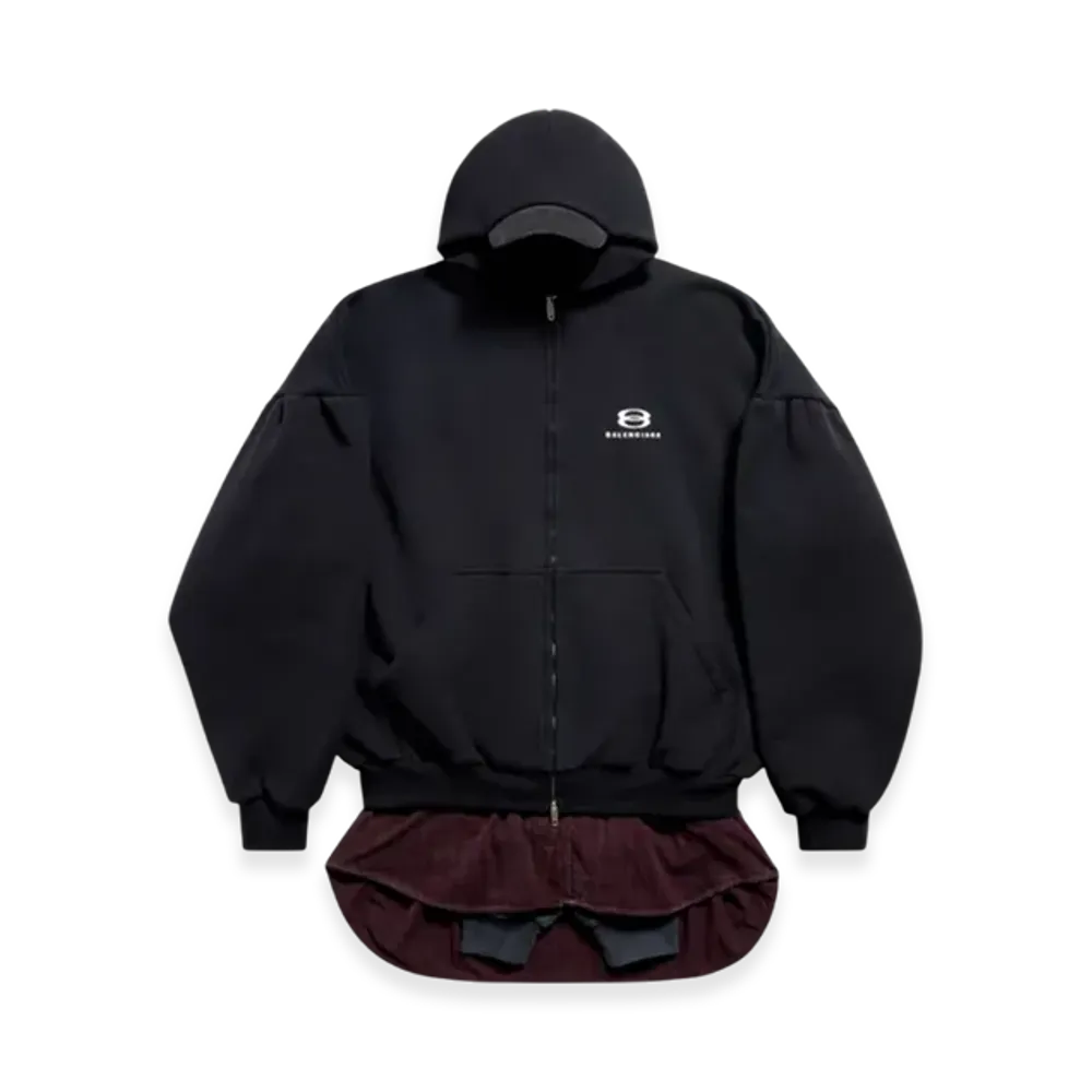 BALENCIAGA Layered Zip-Up Hoodie "Black"