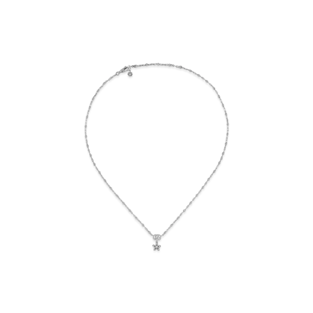 GUCCI Floral Shape 18K White Gold Diamond Necklace "White Gold"