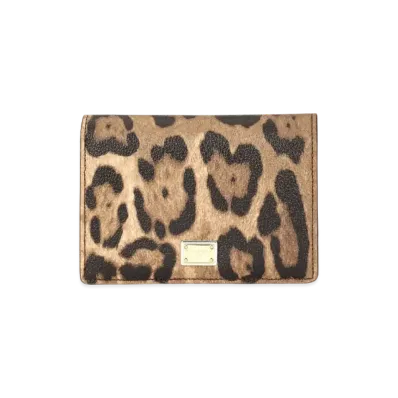 Dolce&Gabbana Zip Around Wallet Crespo Leopard Printed Logo Plate "Multicolor"