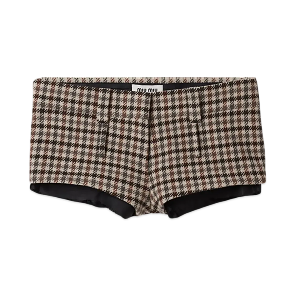 MIU MIU Women's Houndstooth Check Shorts "Sand/Tobacco"