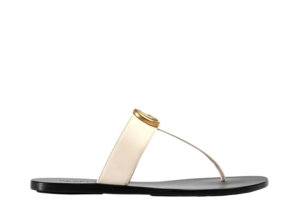GUCCI Women's Leather Thong Sandal with Double G "White"