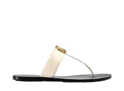 GUCCI Women's Leather Thong Sandal with Double G "White"