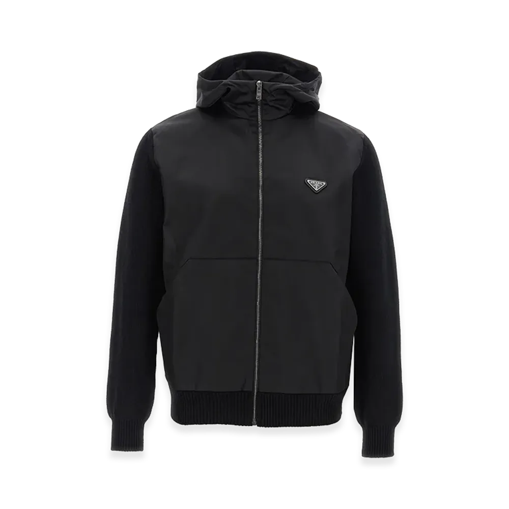 PRADA Logo Bimaterial Cardigan "Black"