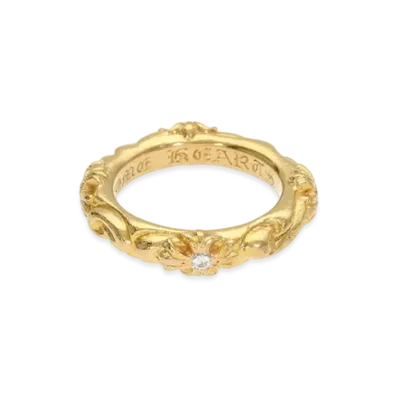 Chrome Hearts 22K SBT Band 4 Point Diamond Ring "Yellow Gold"