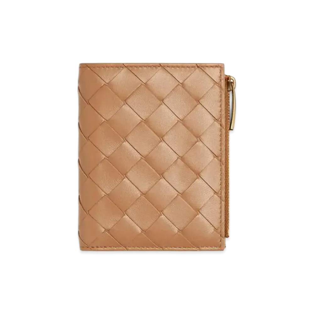 Bottega Veneta Intrecciato Small Bi-Fold Wallet "Pale Brown"