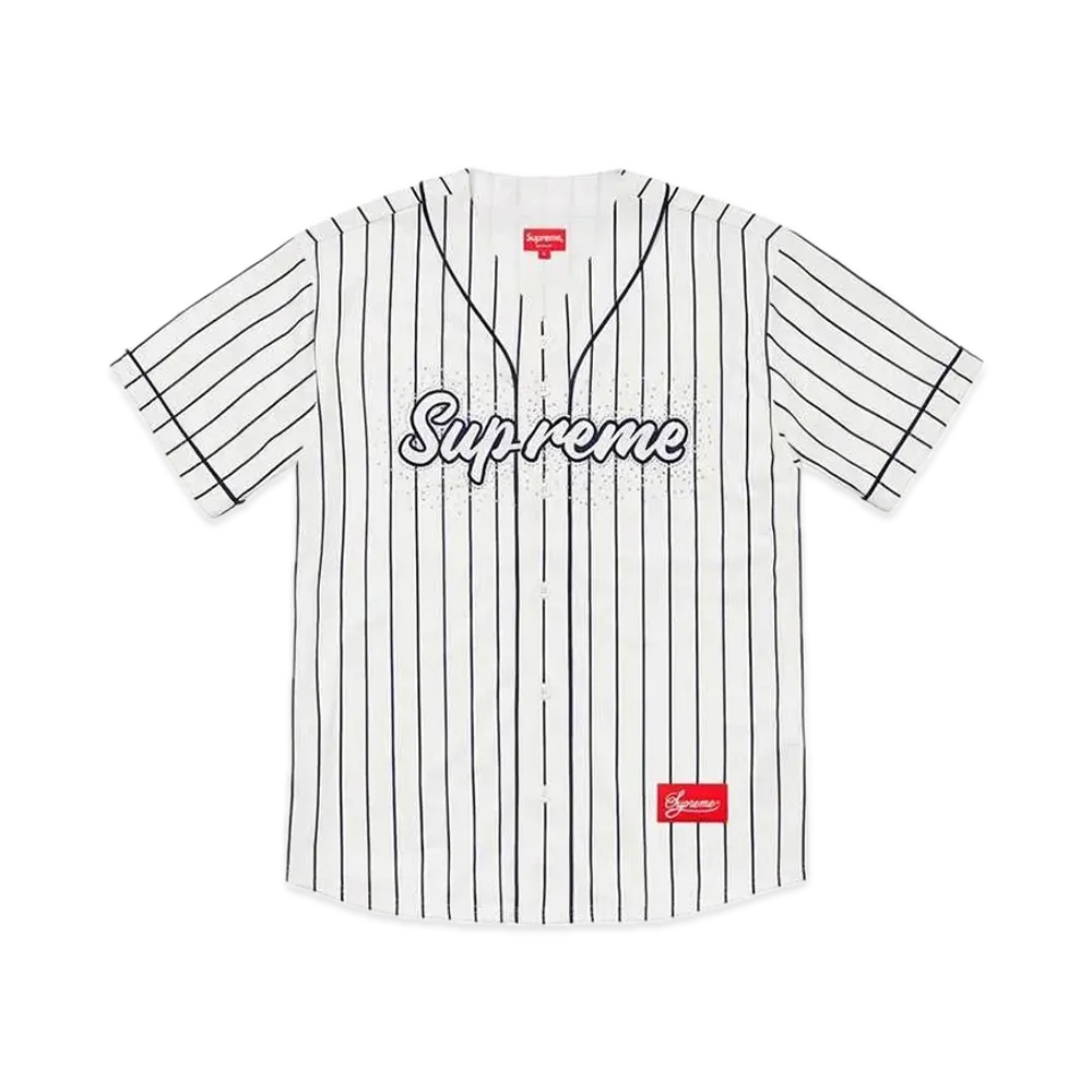 Supreme Rhinestone Baseball Jersey "Pinstripe"