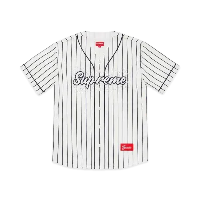 Supreme Rhinestone Baseball Jersey "Pinstripe"