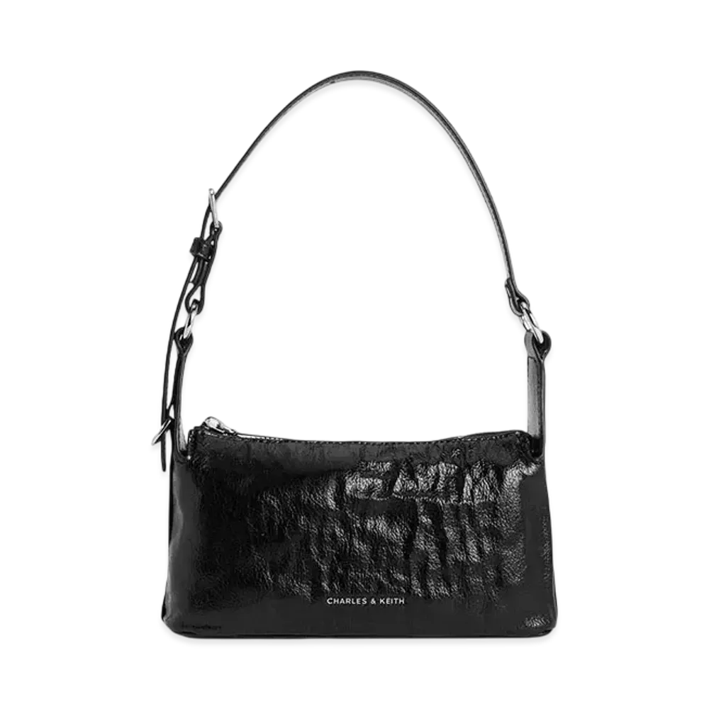 CHARLES & KEITH L'Arc Crinkle Effect Shoulder Bag "Noir"