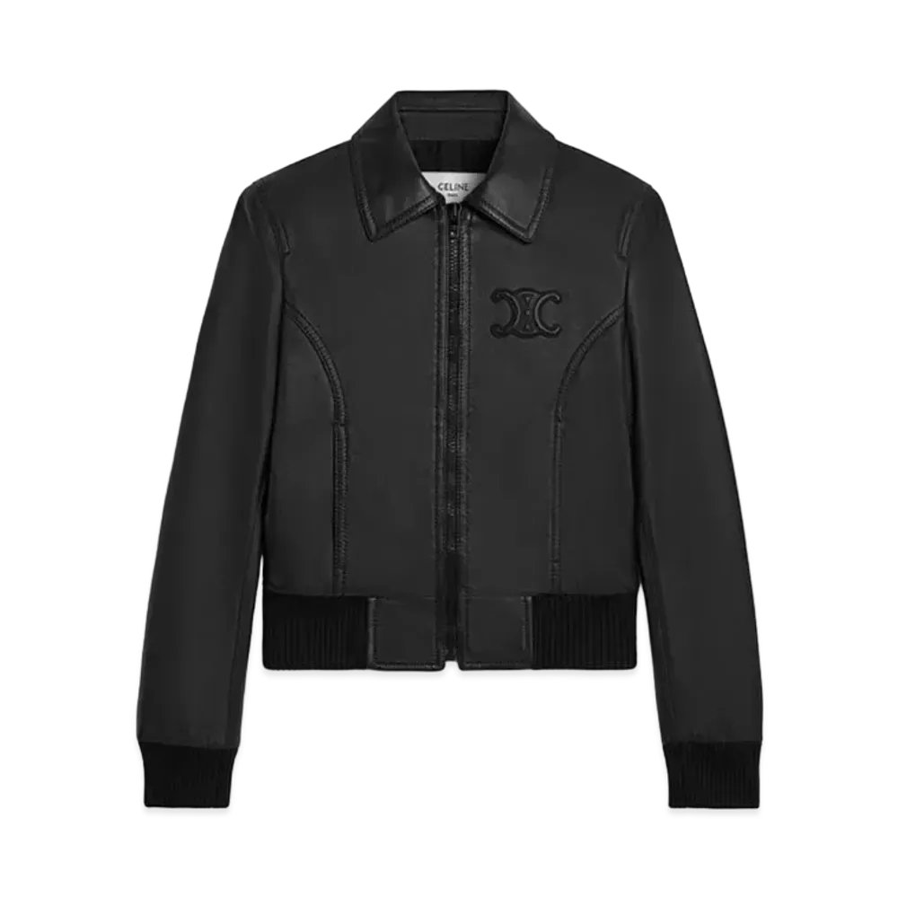 CELINE Embroidered Blouson Jacket In Soft Lambskin "Black"