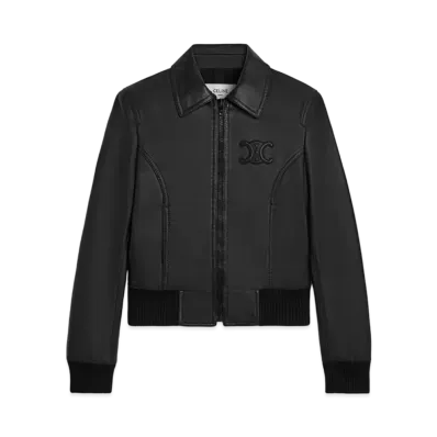 CELINE Embroidered Blouson Jacket In Soft Lambskin "Black"