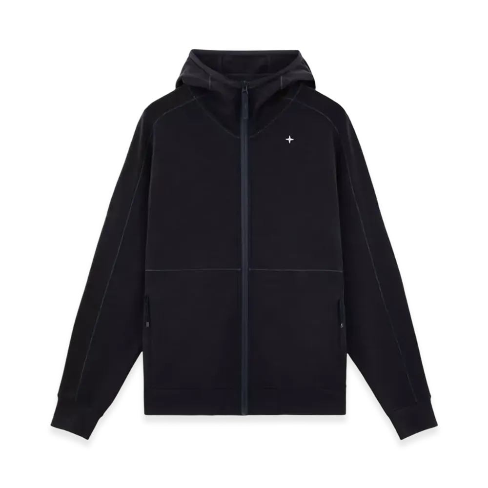 Stone Island 622G5 Light Stretch Wool Cotton Fleece Stone Island Stellina Full-Zipper Hooded Sweatshirt with Pockets - 24FW "Marine Blue"