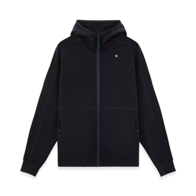 Stone Island 622G5 Light Stretch Wool Cotton Fleece Stone Island Stellina Full-Zipper Hooded Sweatshirt with Pockets - 24FW "Marine Blue"