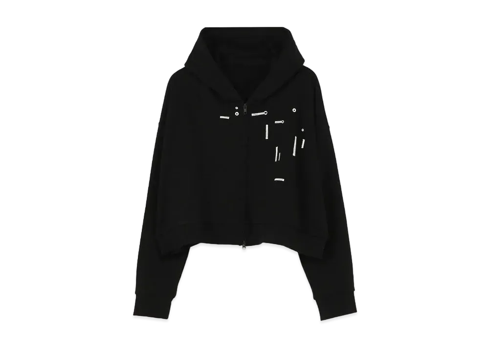 Yohji Yamamoto Y's FLEECE BUTTON HOLE FOAM PRINT SHORT HOODIE "Black"