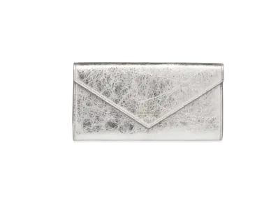 BALENCIAGA Paper Metallic Gloss Paper Full-Zip Wallet "Gris"