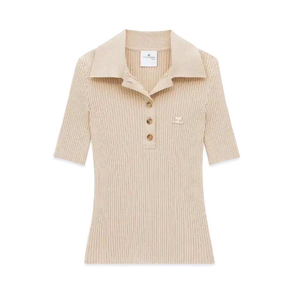 Courreges Iconic Rib Knit Polo Shirt "Cappuccino"