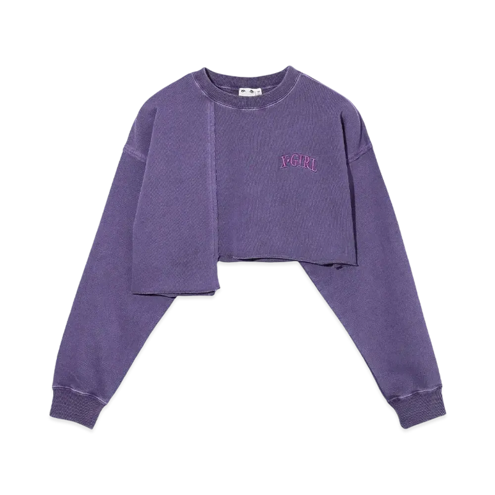 X-Girl Distressed Collar Cropped Crew Sweat Top "Purple"